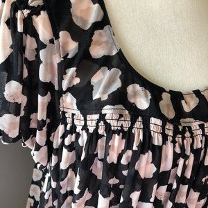 Free People Pink Floral on Black Blouse